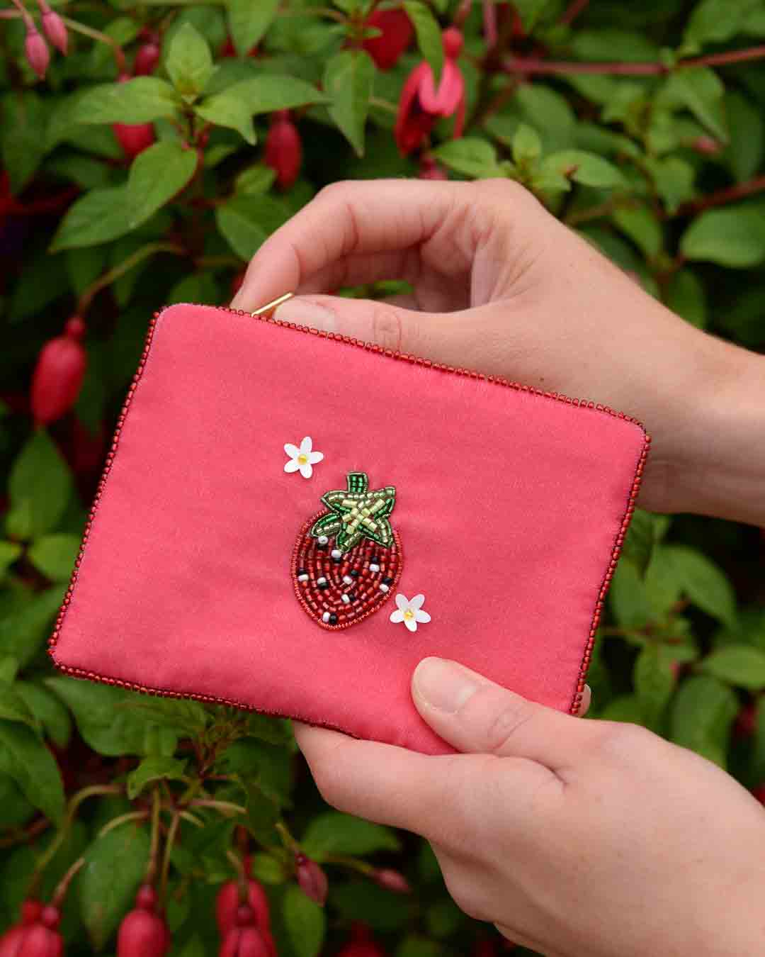 Pink Strawberry Small Pouch