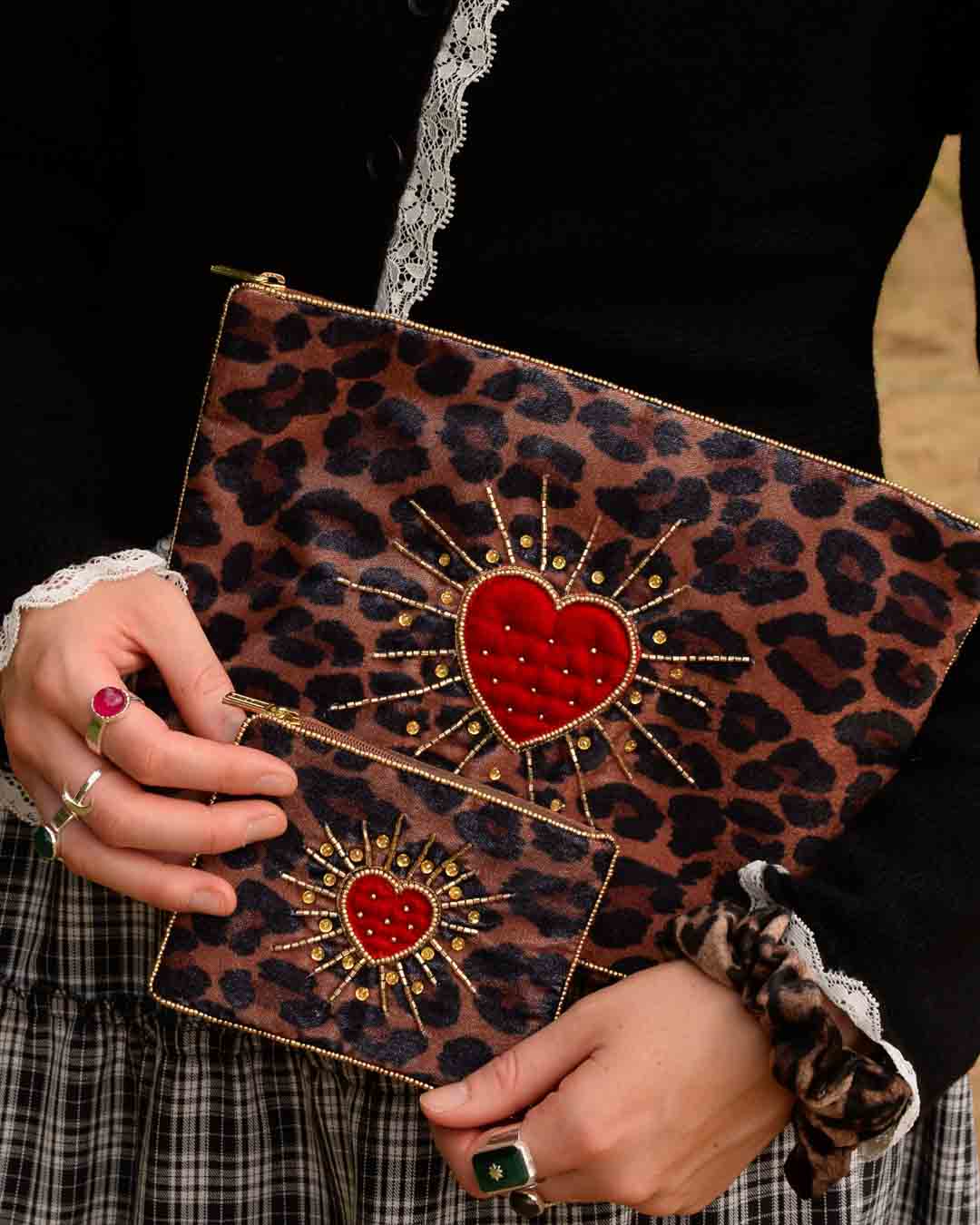 Leopard Heart Burst Small Pouch