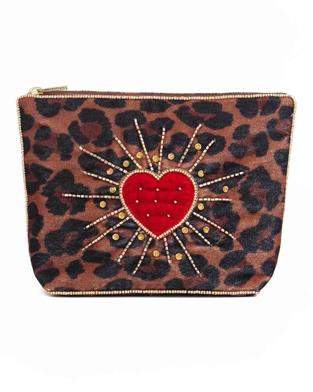 Leopard Heart Burst Medium Pouch