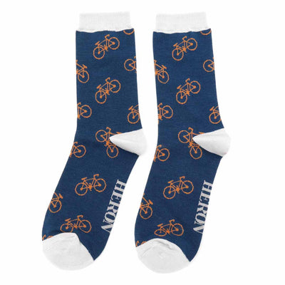 Mr Heron Men's navy socks with a repeated bike pattern