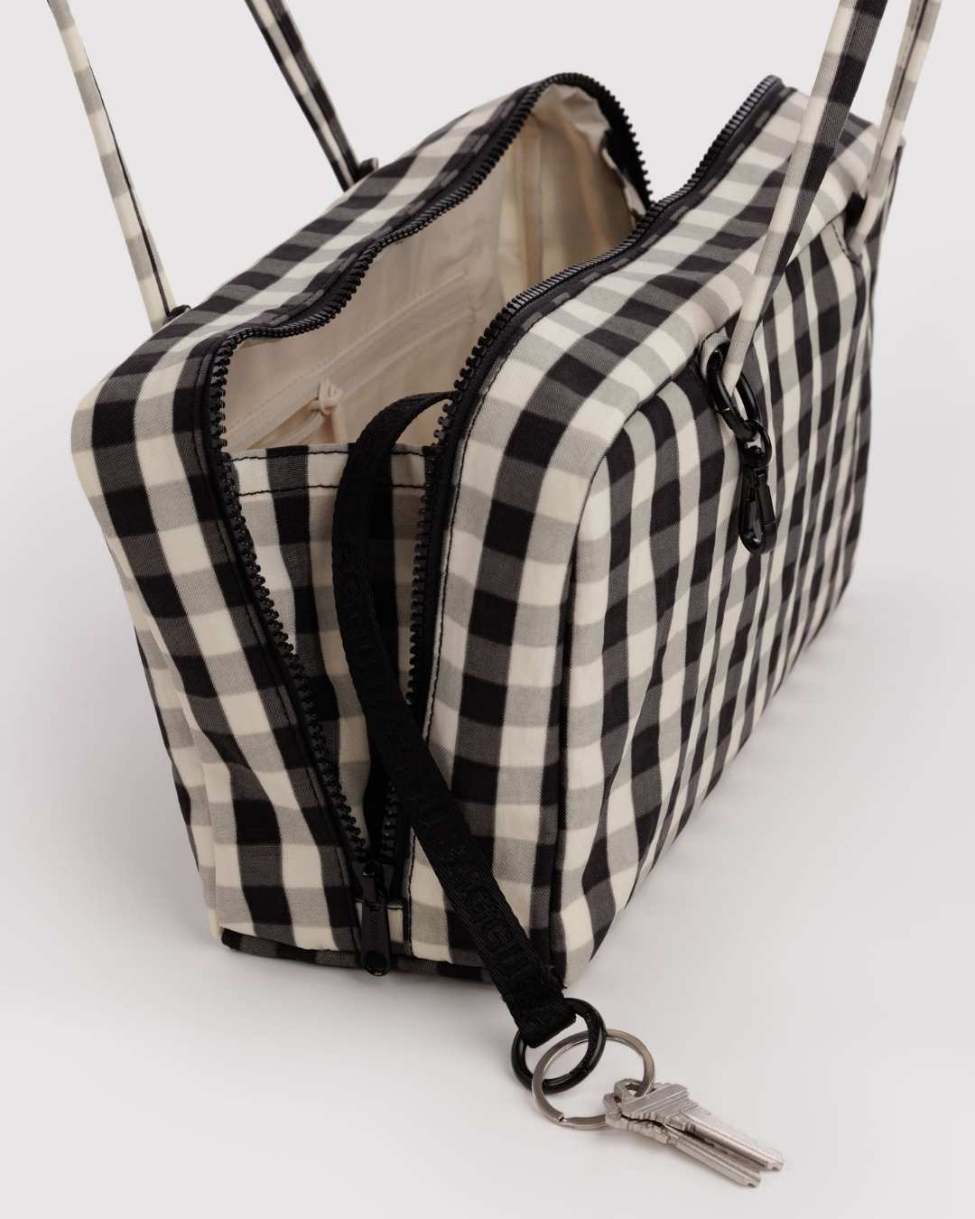 Black and Cream Gingham Nylon Bowler Bag