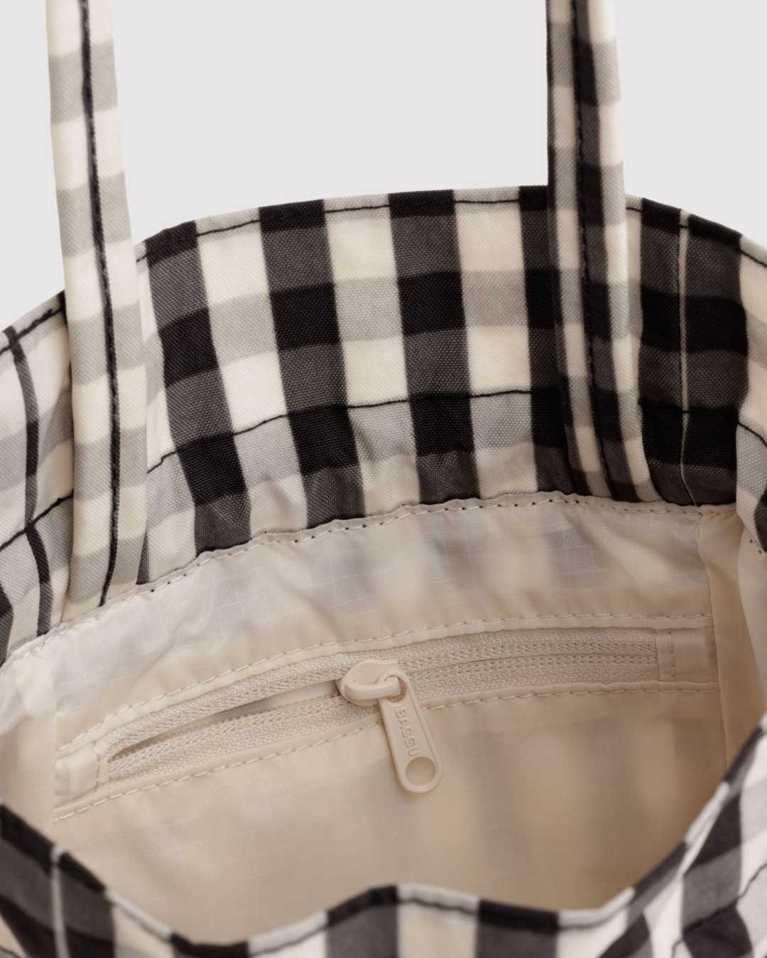 Black and Cream Gingham Nylon Drawstring Bag