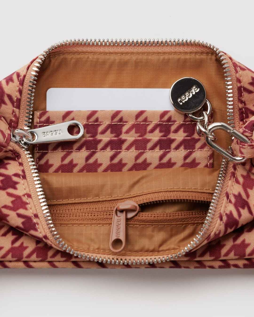 Tan Houndstooth Nylon Pochette BAGGU