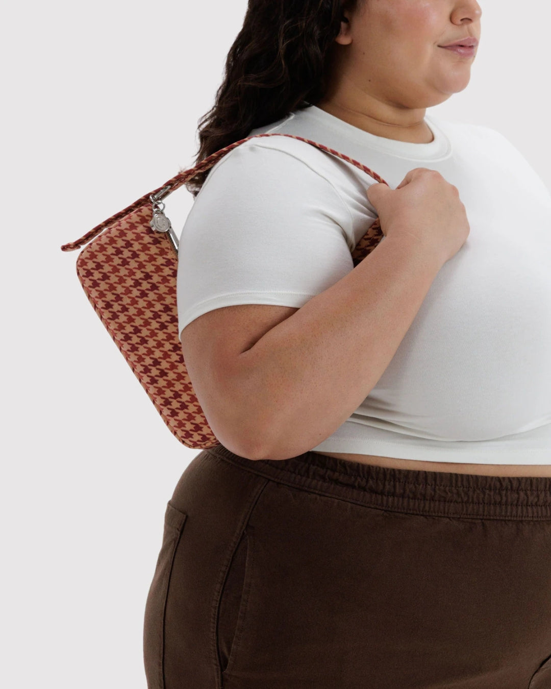 Tan Houndstooth Nylon Pochette