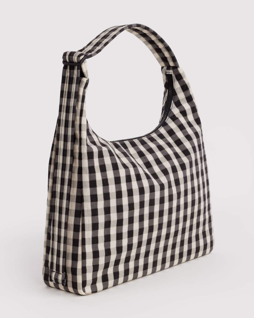 Black and Cream Gingham Nylon Shoulder Bag BAGGU