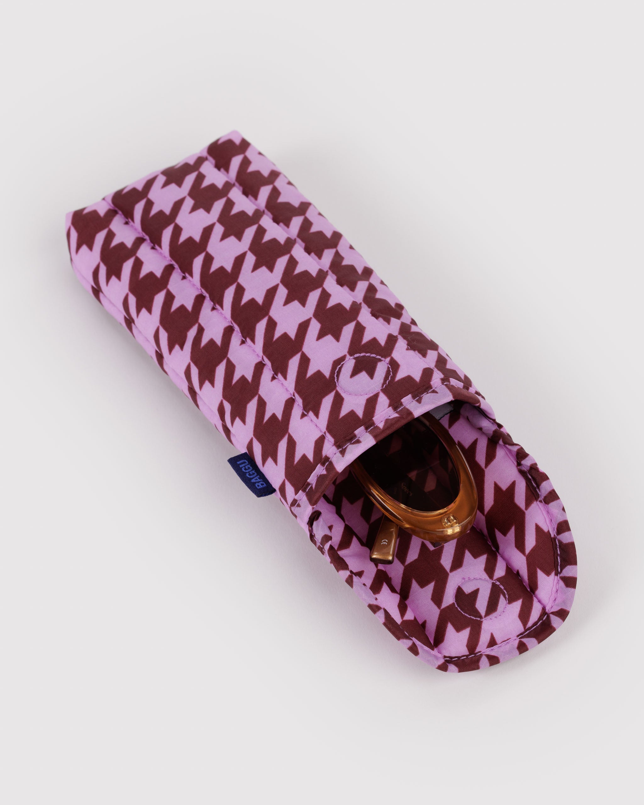 Pink Houndstooth Puffy Glasses Sleeve