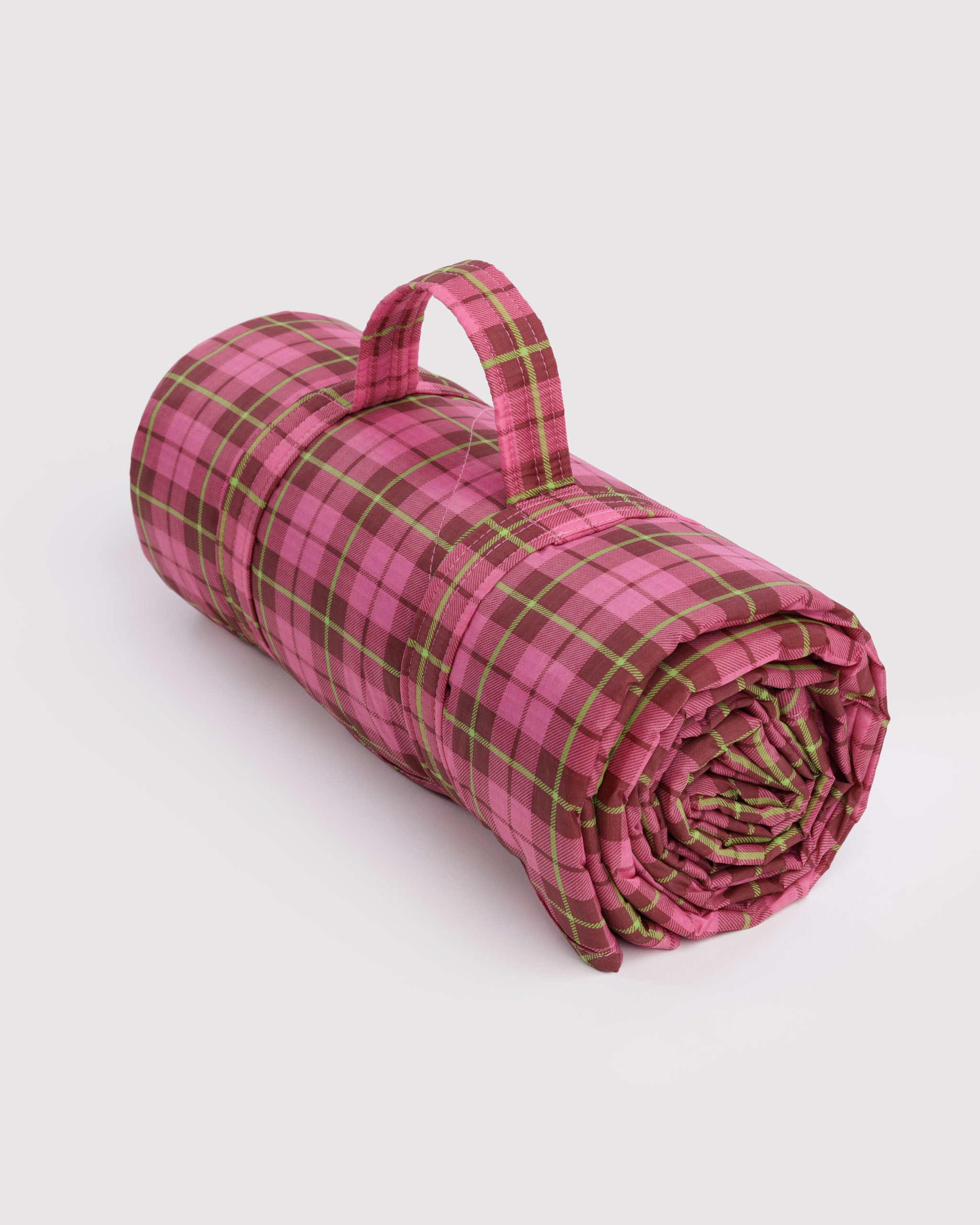 Azalea Pink Tartan Puffy Picnic Blanket