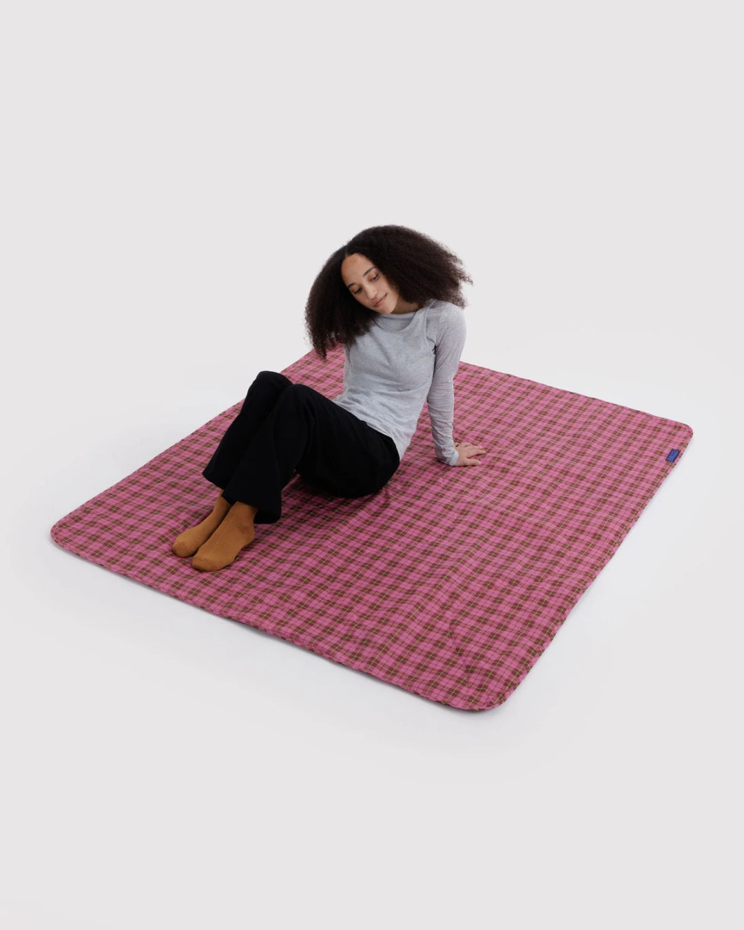 Azalea Pink Tartan Puffy Picnic Blanket