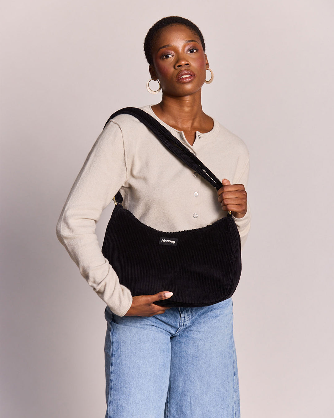 Black Corduroy Rosa Shoulder Bag hindbag