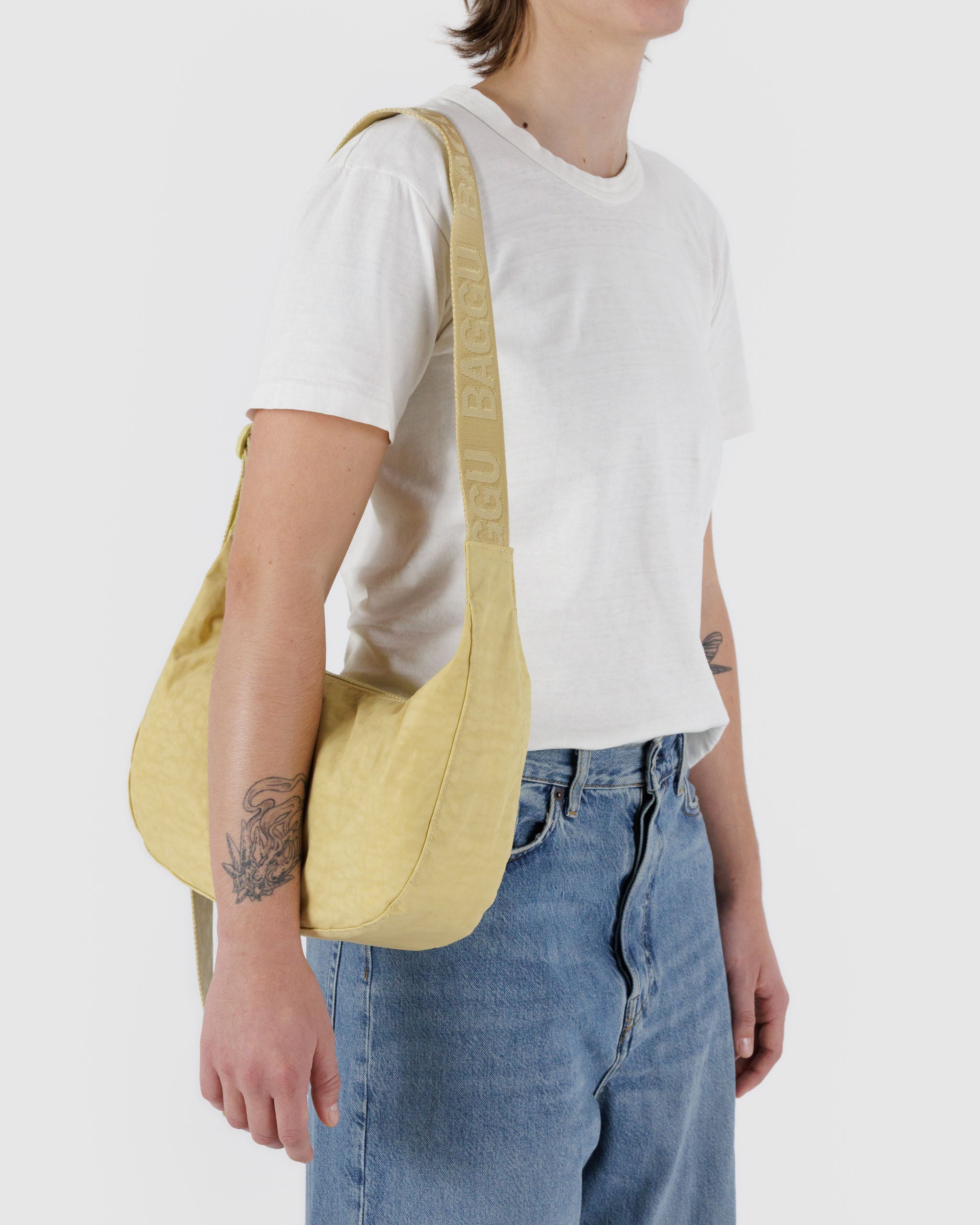 Butter Medium Nylon Crescent Bag | BAGGU | Crossbody Bag