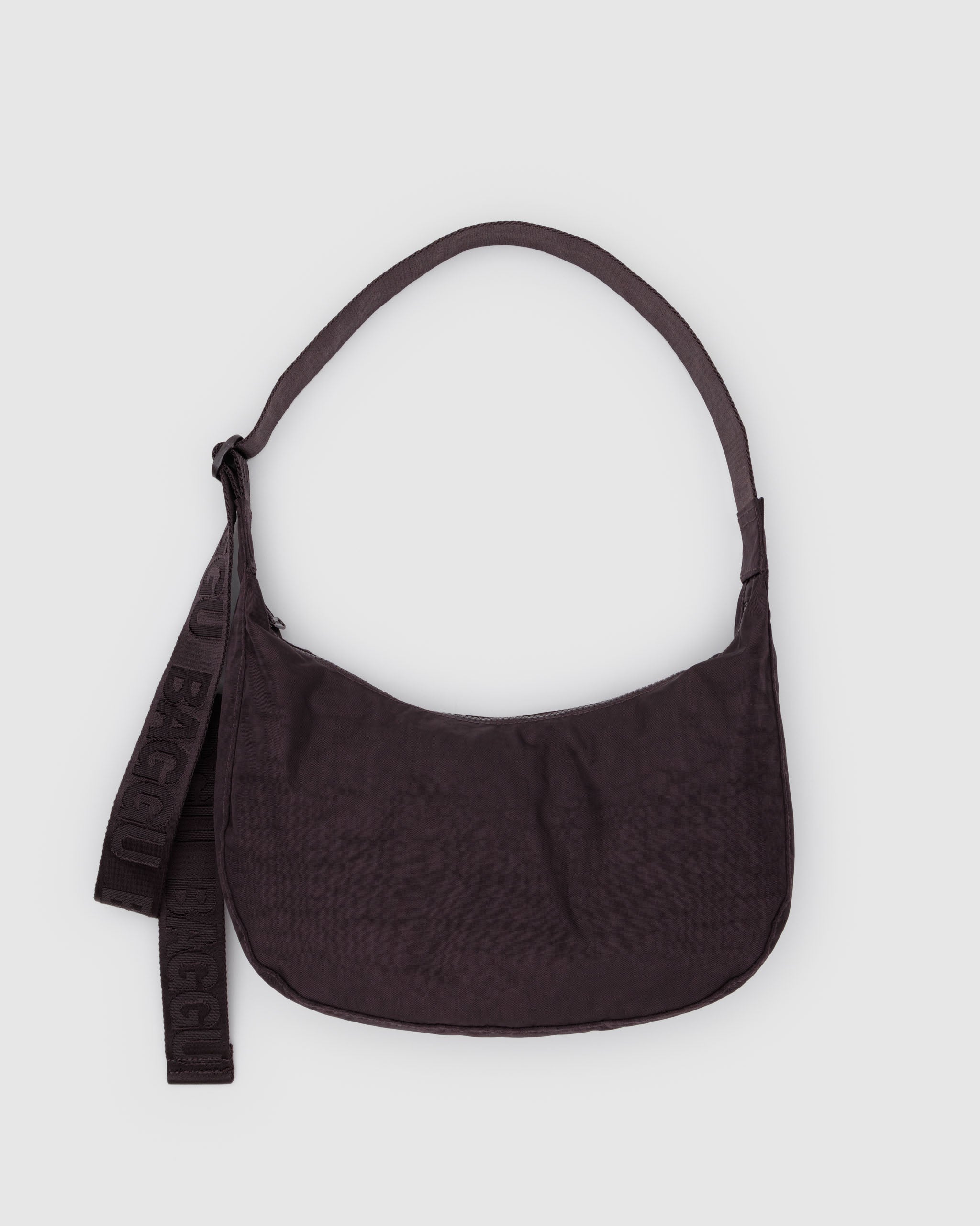 Chocolate Plum Medium Nylon Crescent Bag | BAGGU | Crossbody Bag