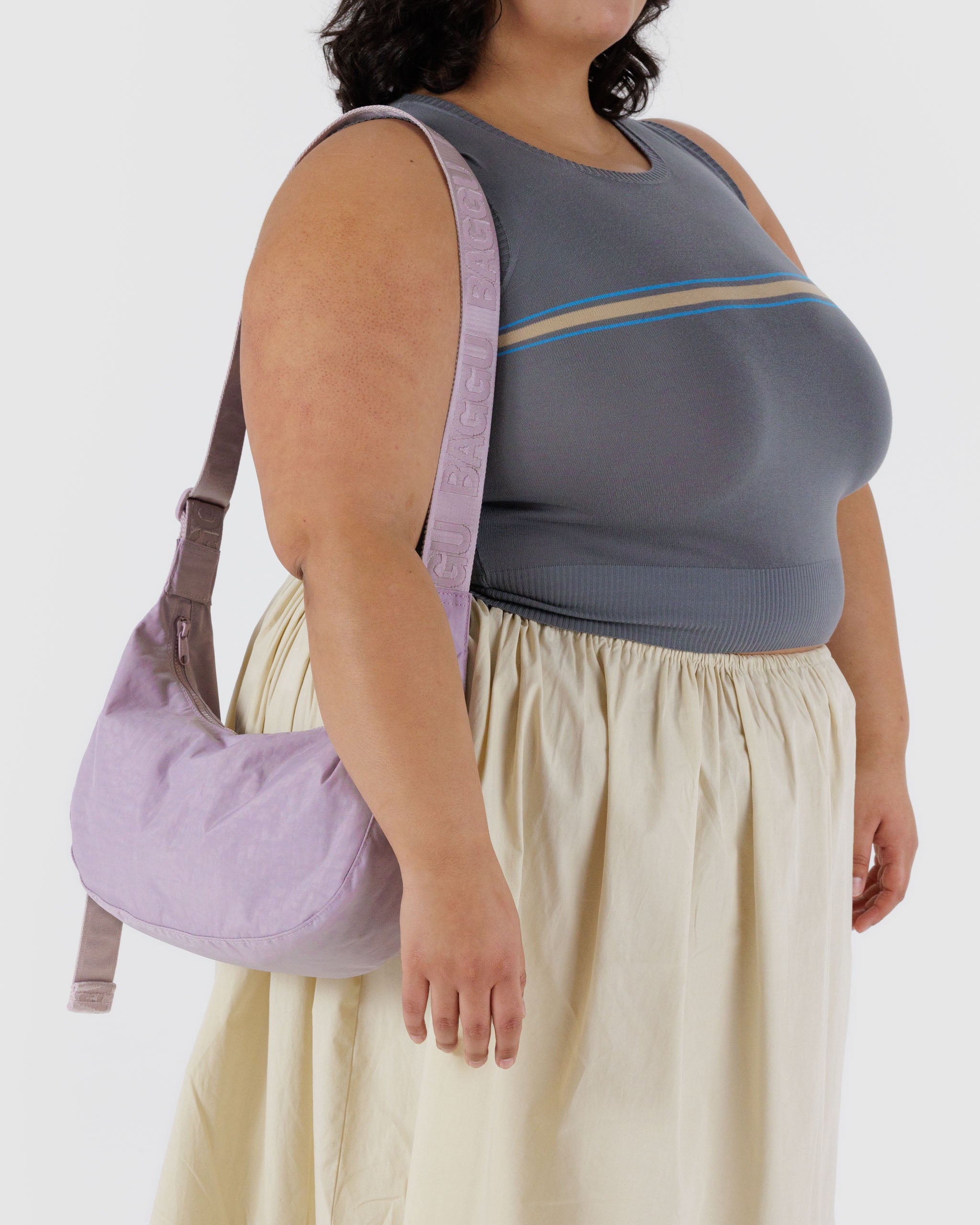 Dusty Pink Medium Nylon Crescent Bag | BAGGU | Crossbody Bag