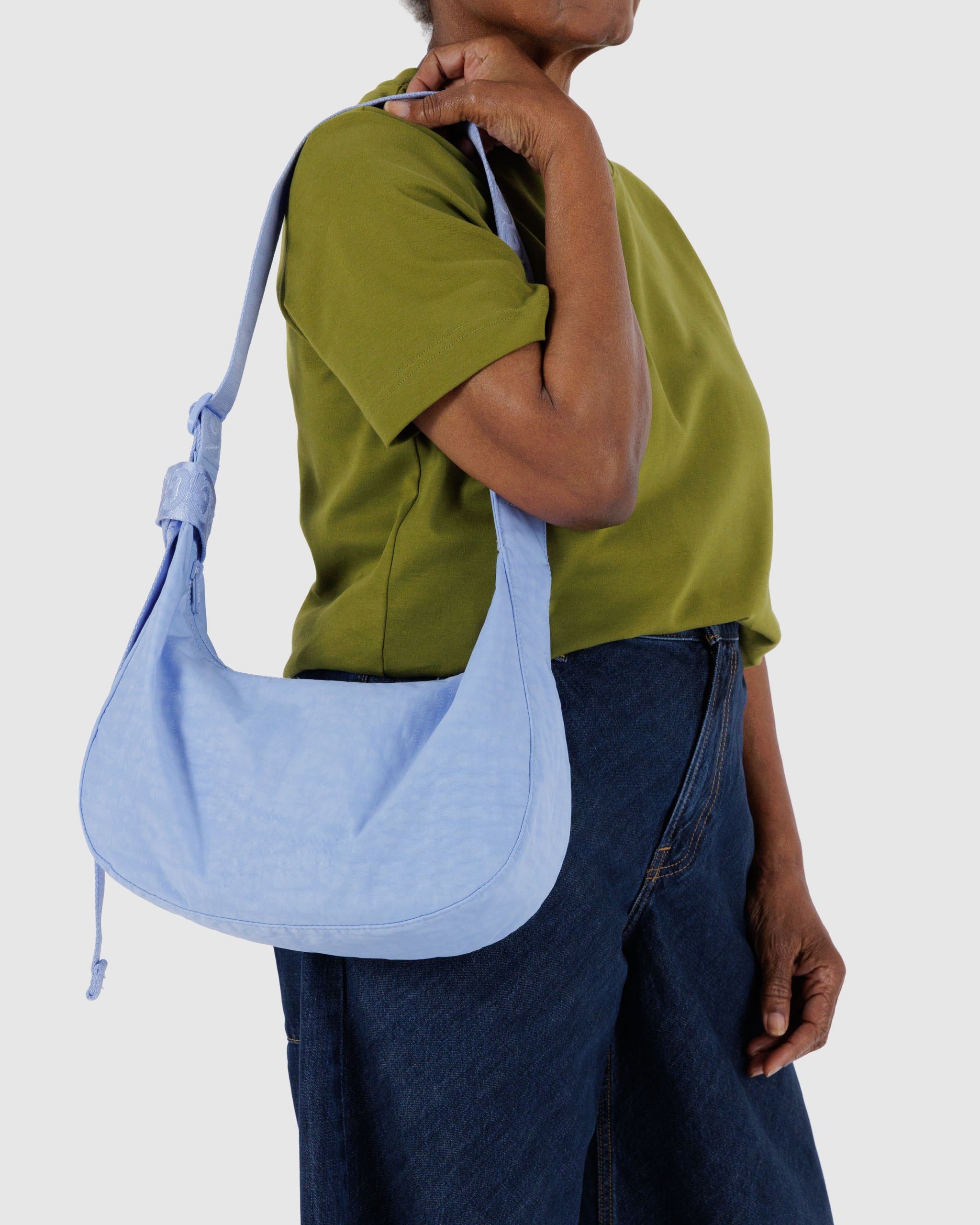 French Blue Medium Nylon Crescent Bag | BAGGU | Crossbody Bag