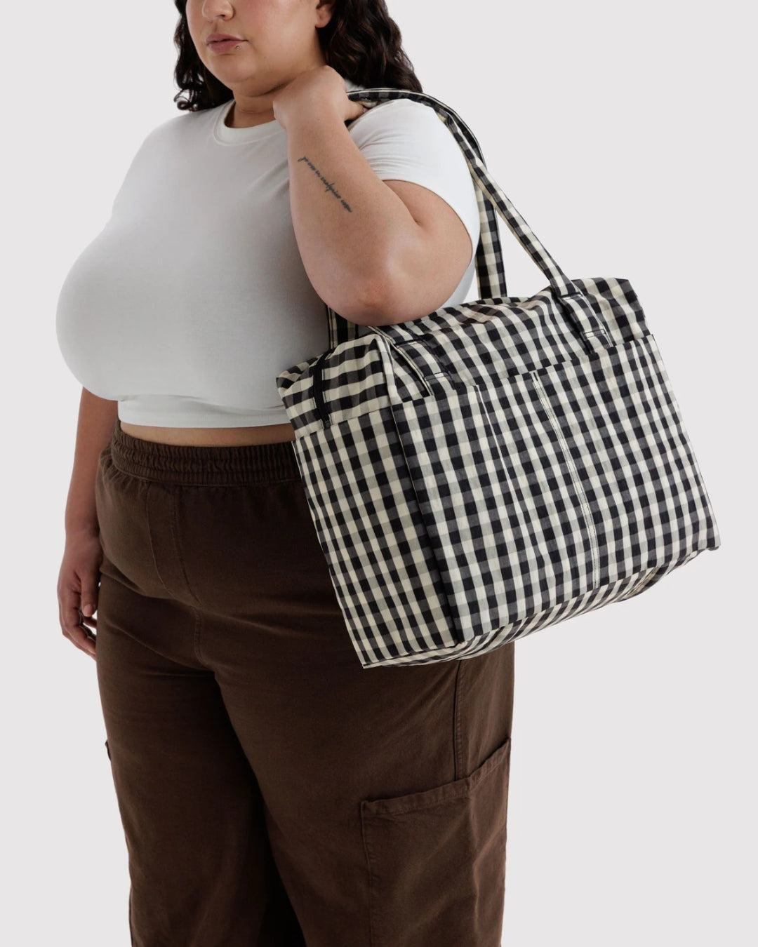 Black and Cream Gingham Small Cloud Carry-On | BAGGU | Small Cloud Carry-On