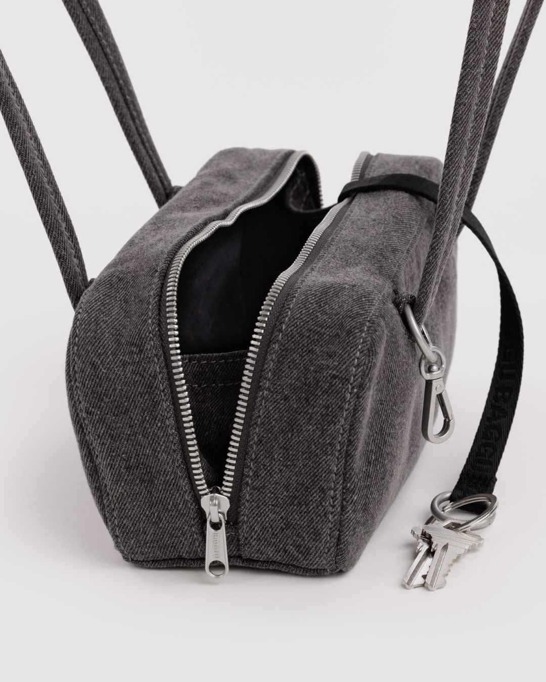 Washed Black Denim Small  Bowler Bag
