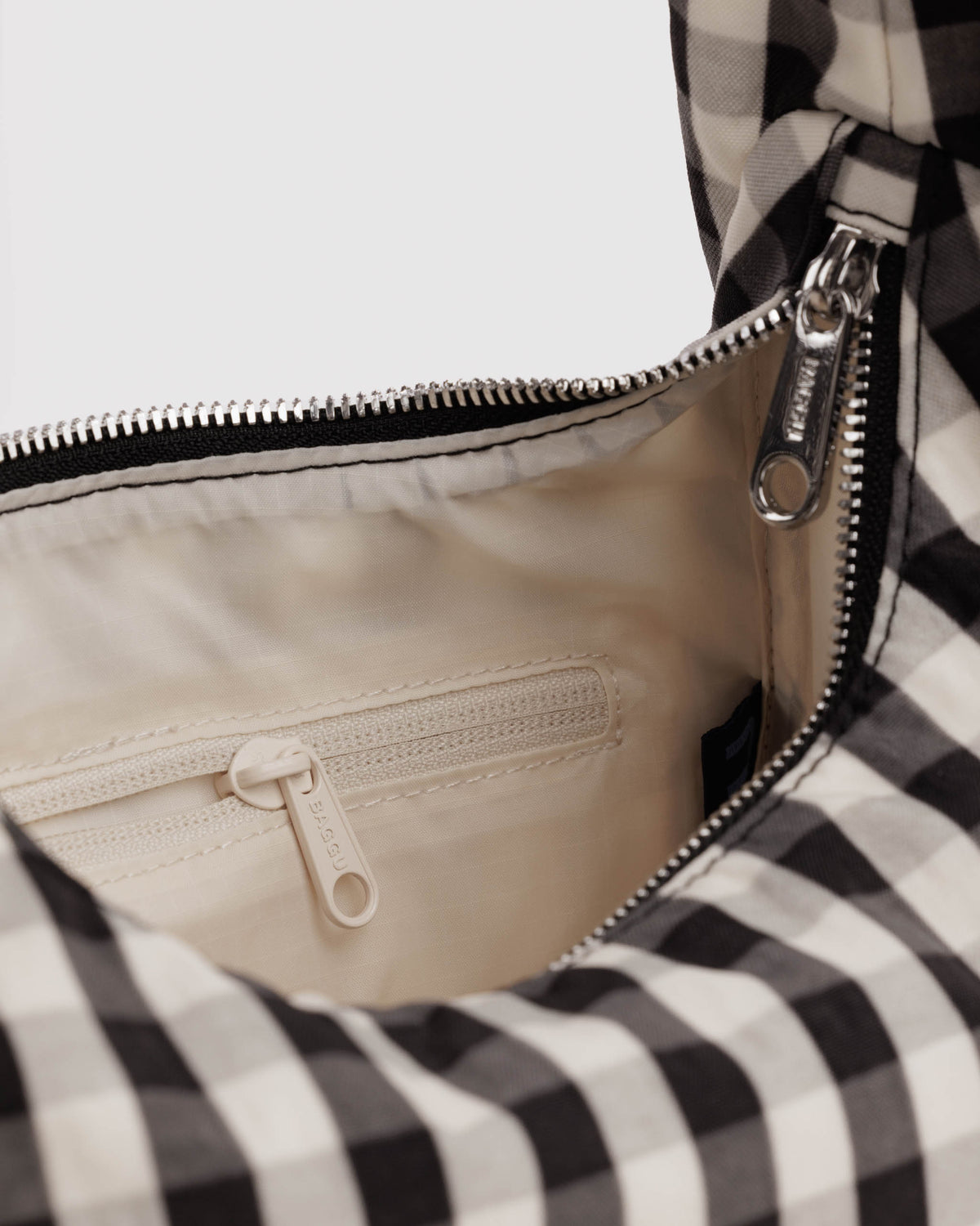 Black and Cream Gingham Small Nylon Meringue Bag | BAGGU | Small Nylon Meringue Bag