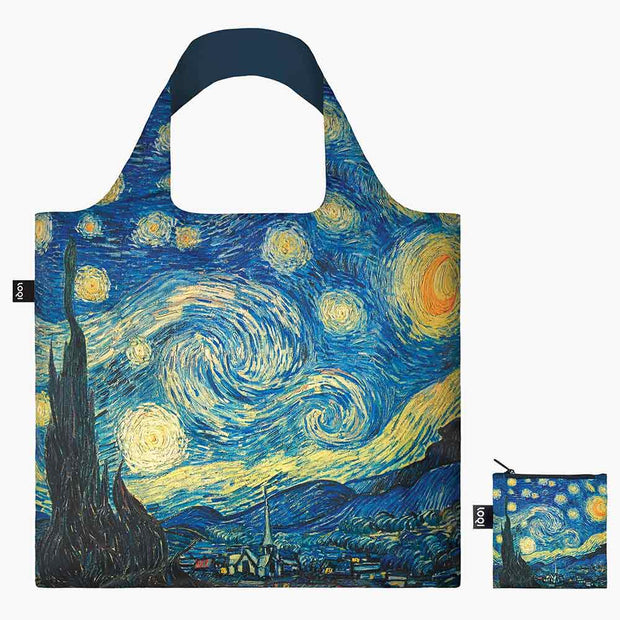 A Vincent Van Gogh recycled shopping bag featuring The Starry Night with pouch