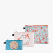 Blossom & Geometric Smiley | Recycled Zip Pockets | LOQI