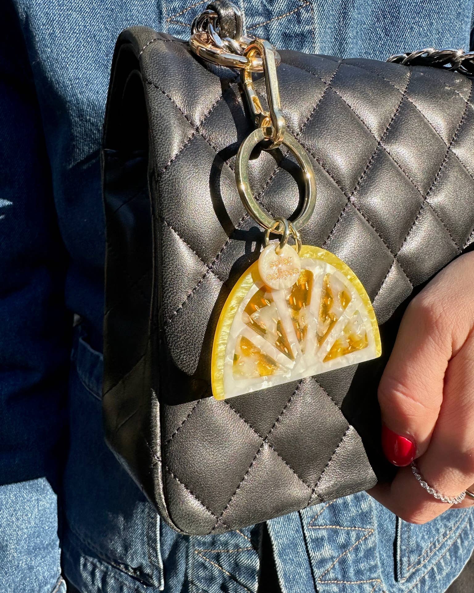 Lemon Hand-painted Citrus Slice Bag Charm + Keychain | Solar Eclipse | Bag Charm
