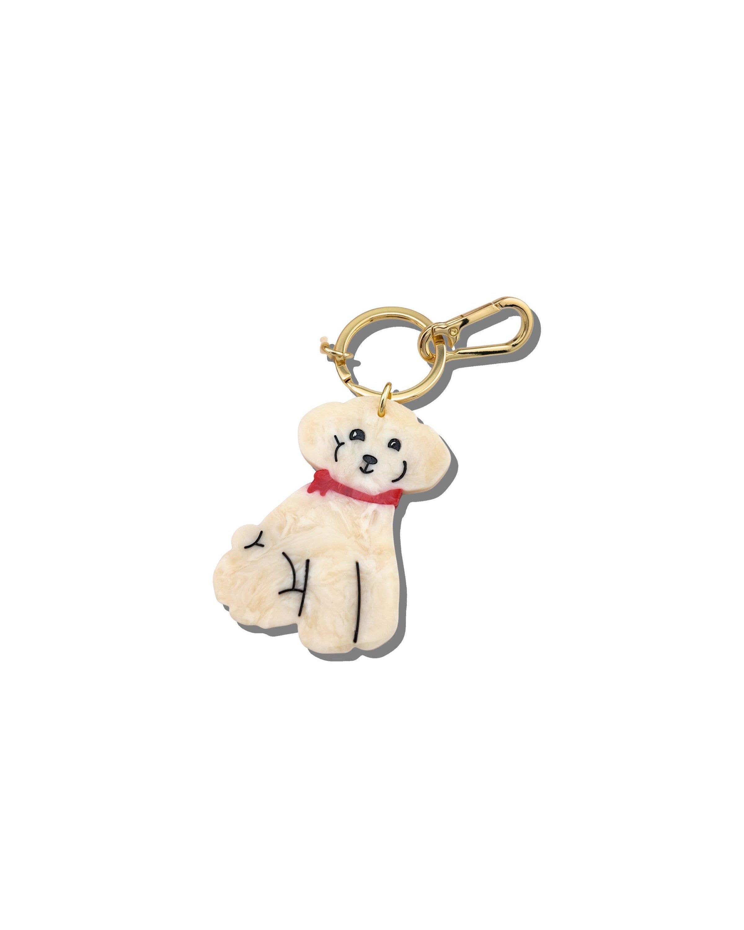 White Hand-painted Doodle Puppy Bag Charm + Keychain | Solar Eclipse | Bag Charm