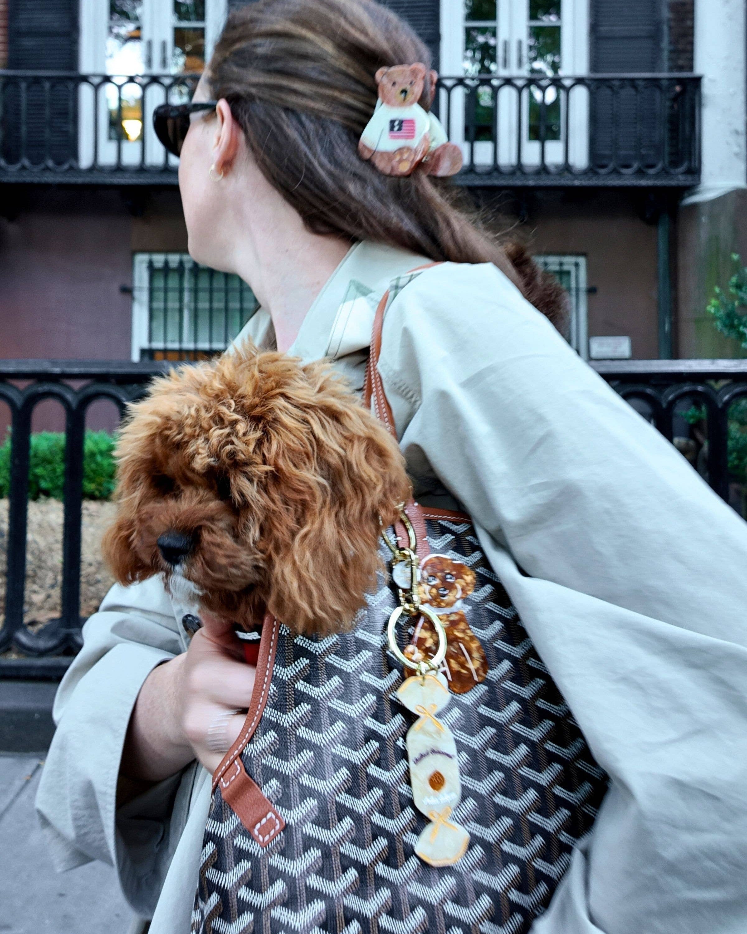 Brown Hand-painted Doodle Puppy Bag Charm + Keychain | Solar Eclipse | Bag Charm
