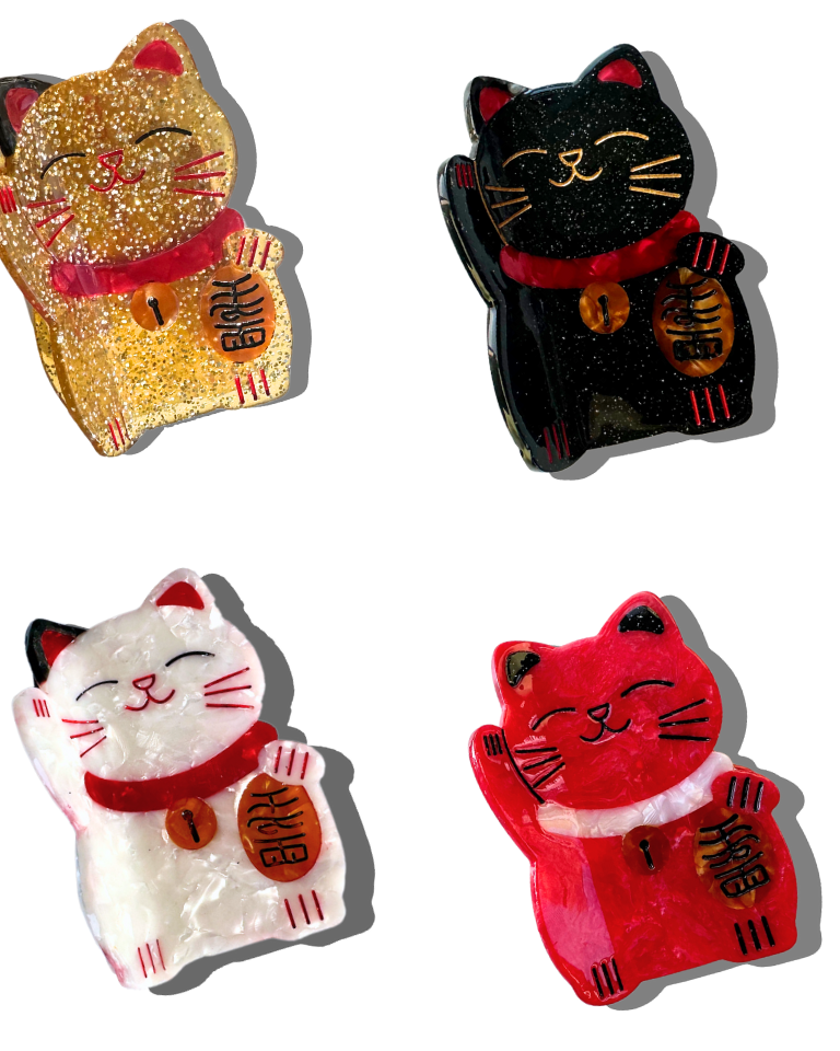 Hand-painted Lucky Cat Claw Hair Clip | Solar Eclipse | Hair Accessories