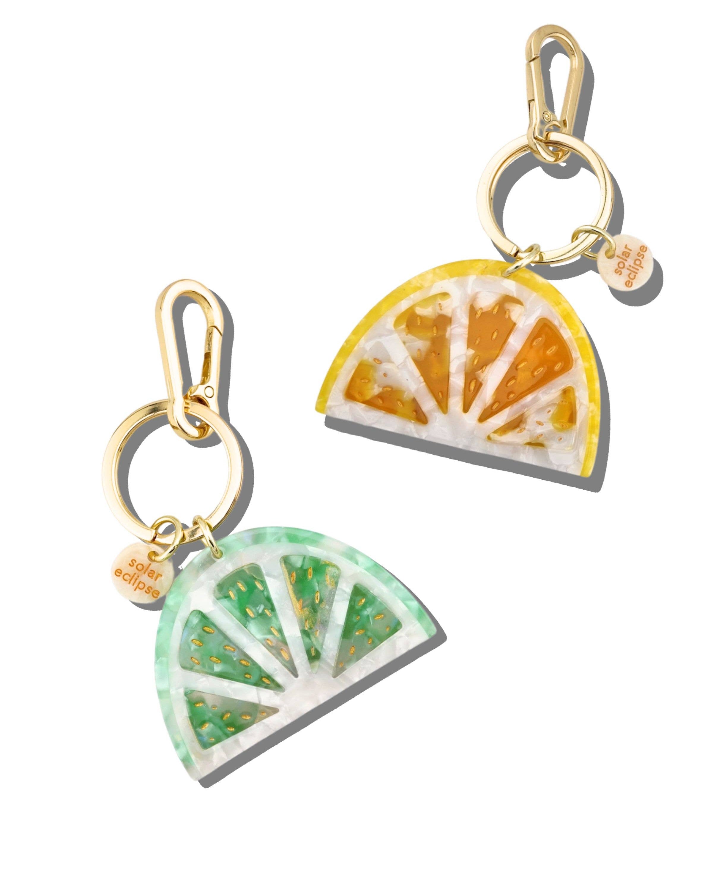 Lemon Hand-painted Citrus Slice Bag Charm + Keychain | Solar Eclipse | Bag Charm