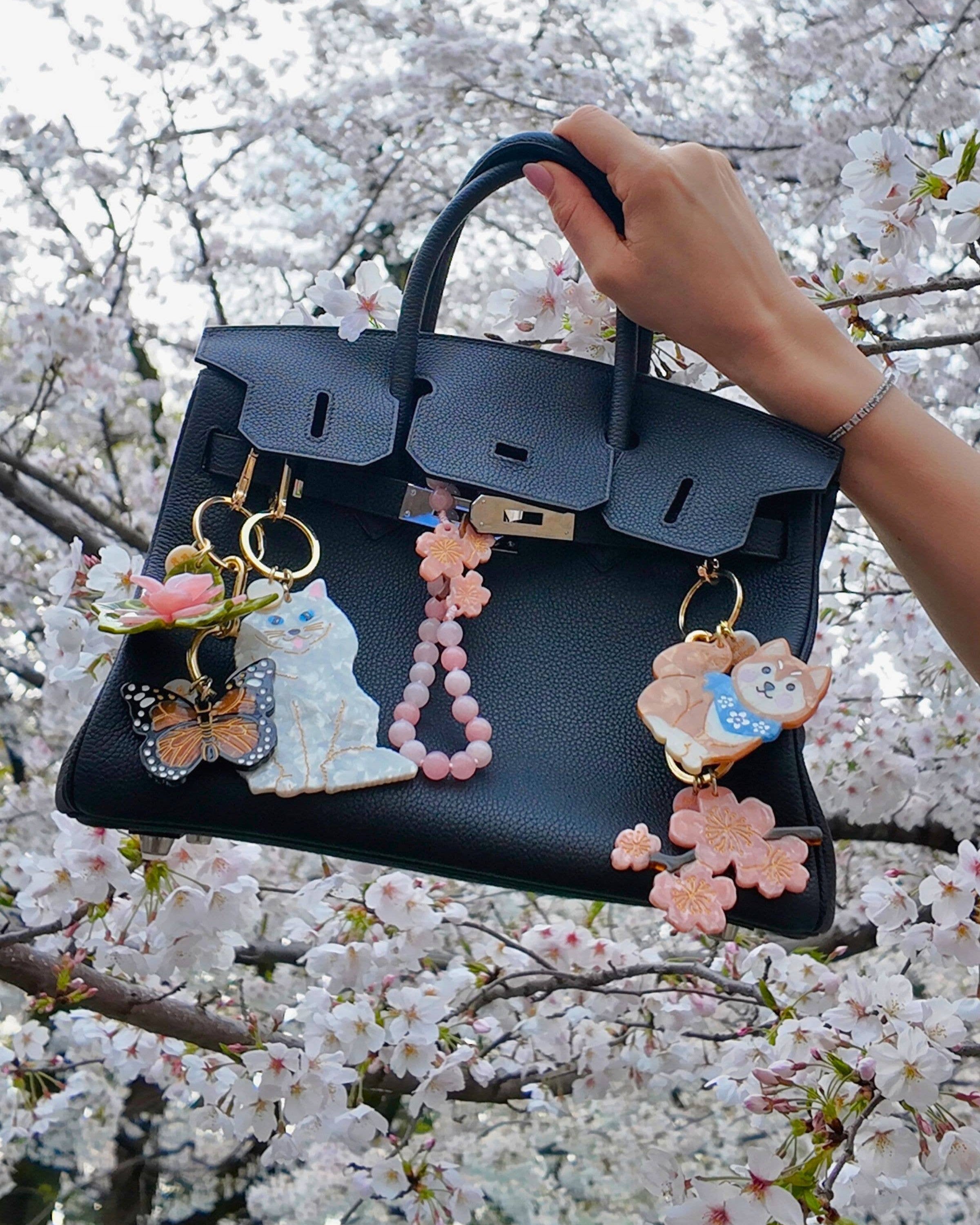 Hand-painted Cherry Blossom Bag Charm & Keychain | Solar Eclipse | Bag Charm