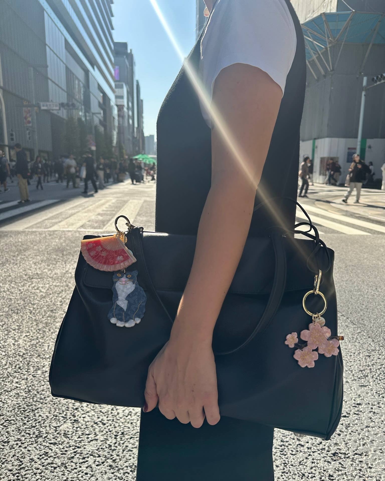 Hand-painted Cherry Blossom Bag Charm & Keychain | Solar Eclipse | Bag Charm