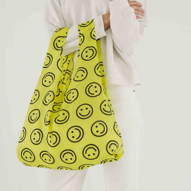 Yellow Smiley Face Baggu, Reusable Shopping Bag