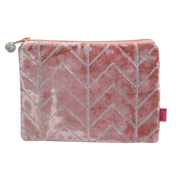 Chevron Embroidered Velvet Purse in Peach