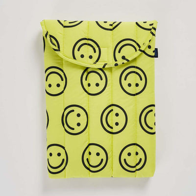 Yellow Smiley Face | 13/14" Puffy Laptop Sleeve | Baggu