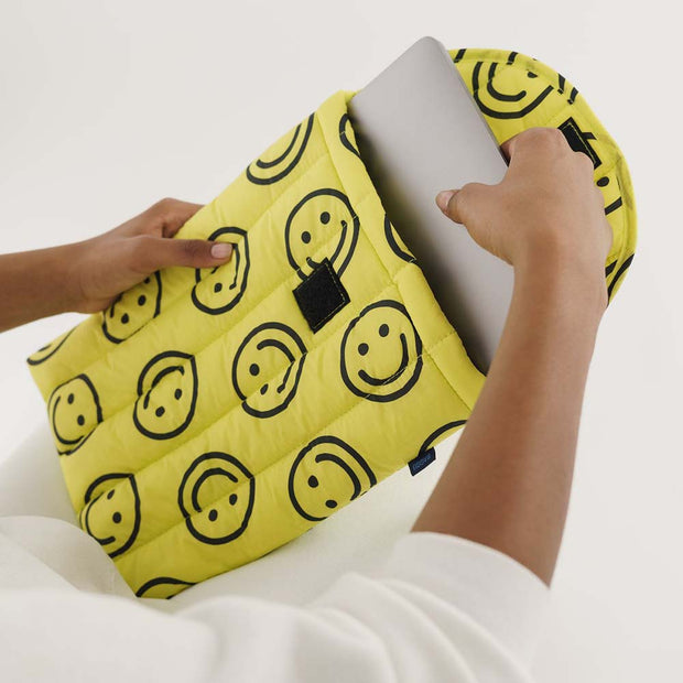 Yellow Smiley Face | 13/14" Puffy Laptop Sleeve | Baggu