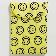 Yellow Happy Smiley Face | 16" Puffy Laptop Sleeve | Baggu
