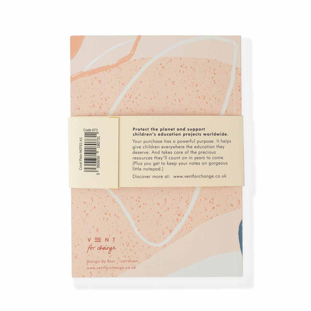 Recycled 'NOTES' Notebook A5 - Plain Paper - Coral